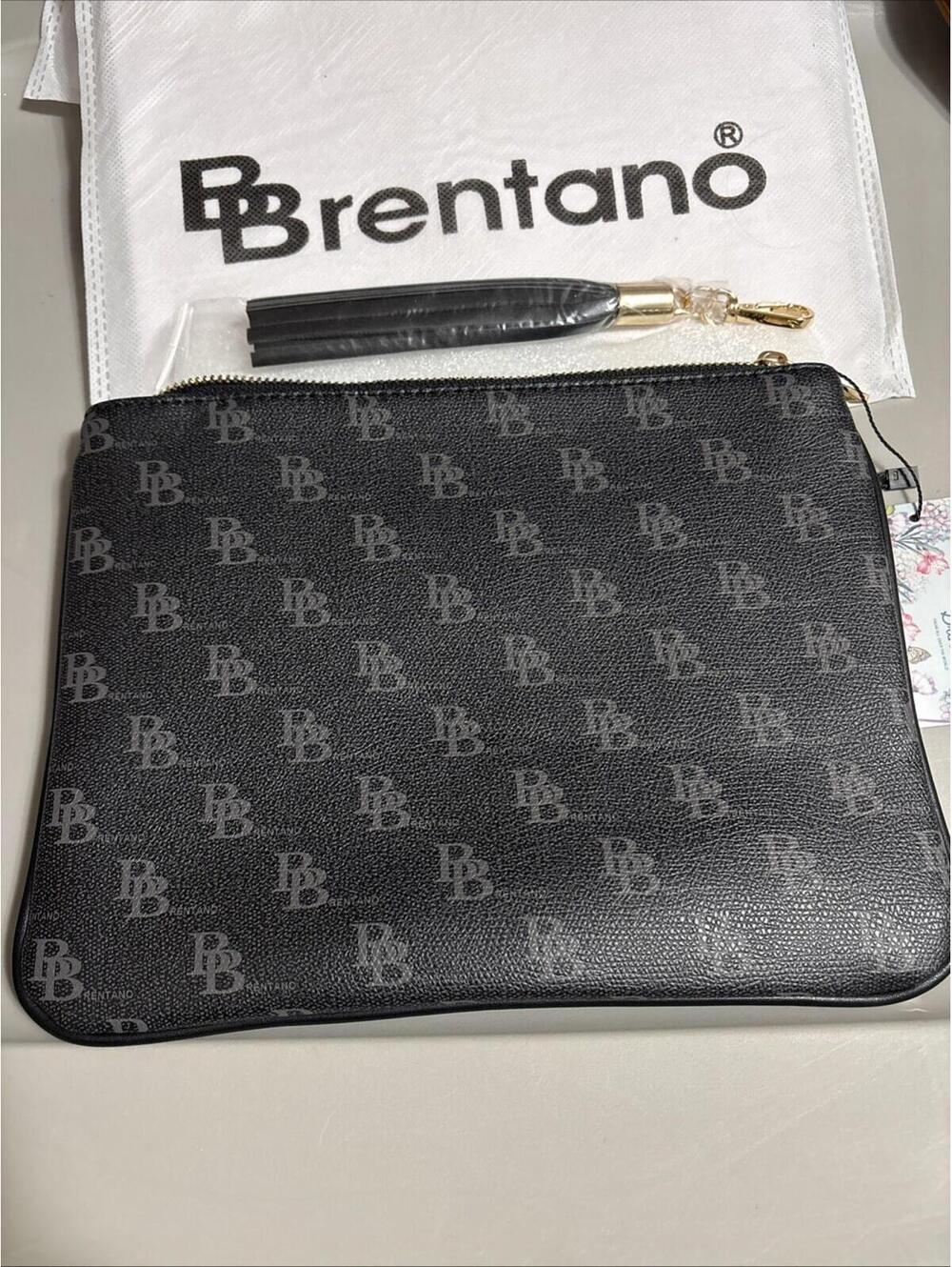 Brentano Black Logo‎ Clutch With Tassle Zip Closure Gold Hardware and Dust Bag